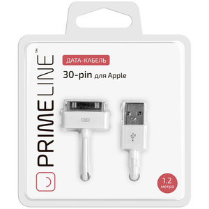 Дата-кабель 30-pin для Apple, 1.2м, белый, Prime Line, 7200